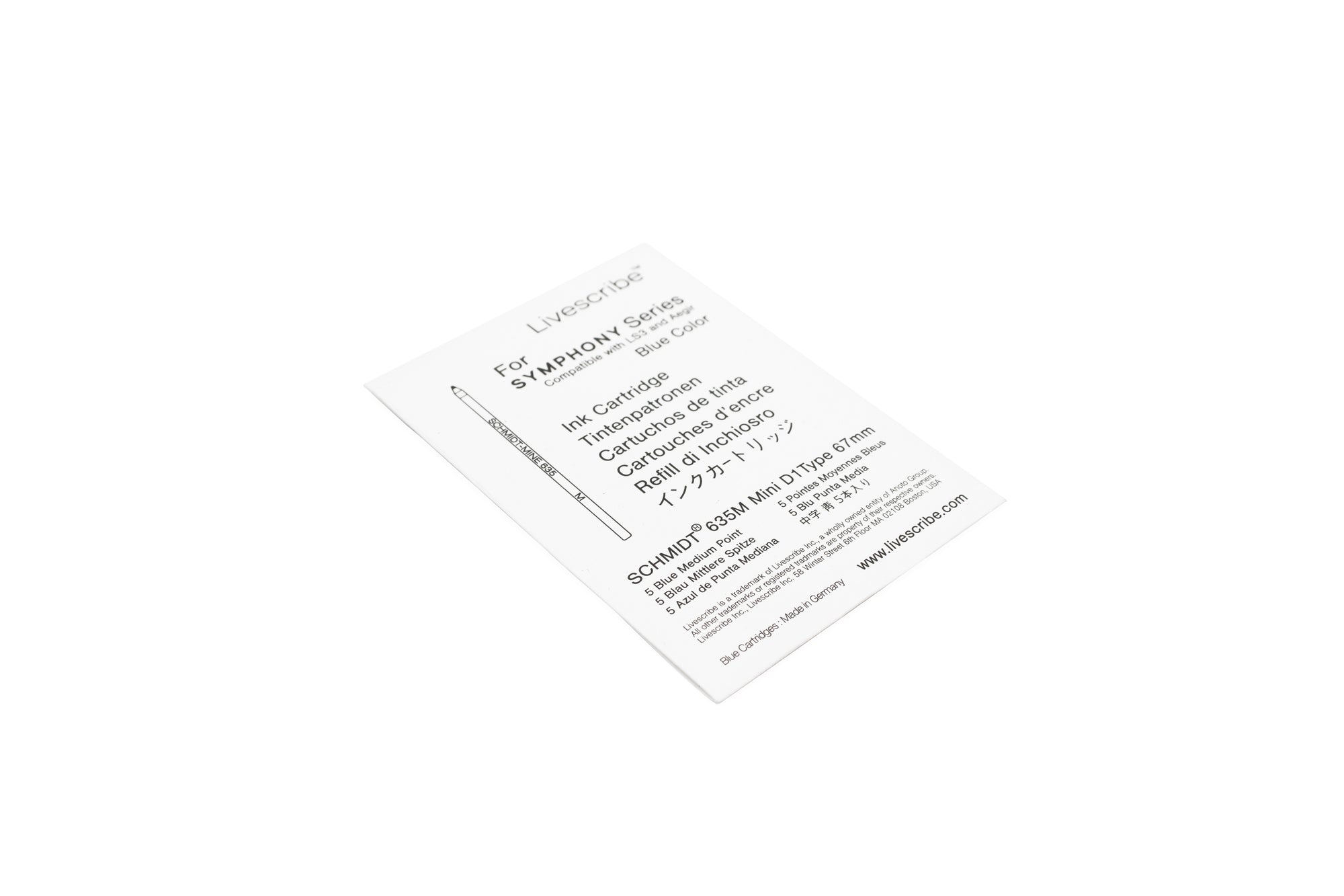 Livescribe LivePen/Symphony Ink Refills, Blue Medium Point, 5-Pack (Front)