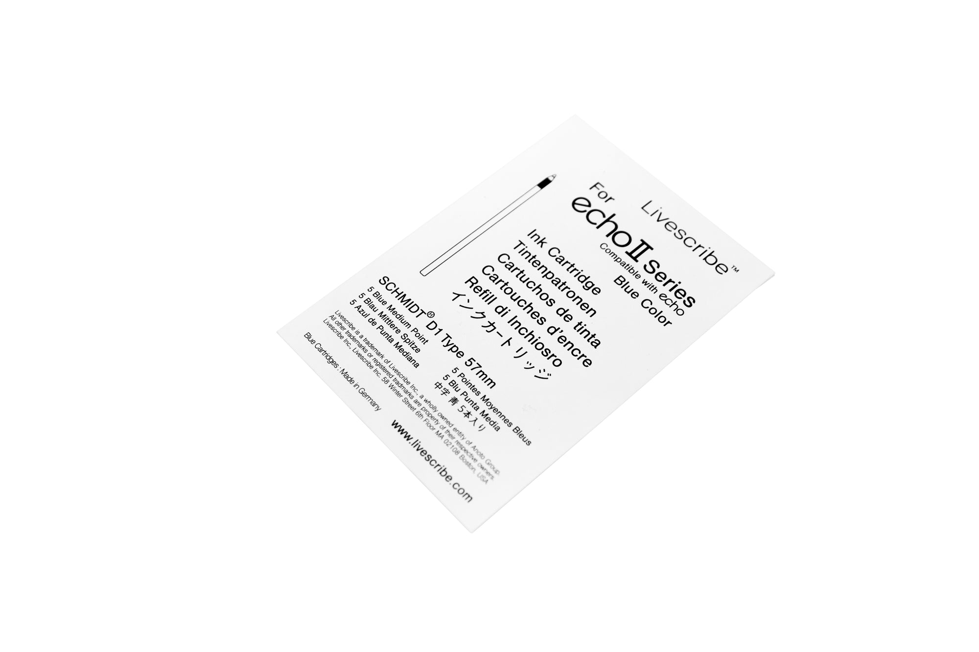 Livescribe Echo Smart Pen Ink Cartridges 5-pack Blue Medium (front)