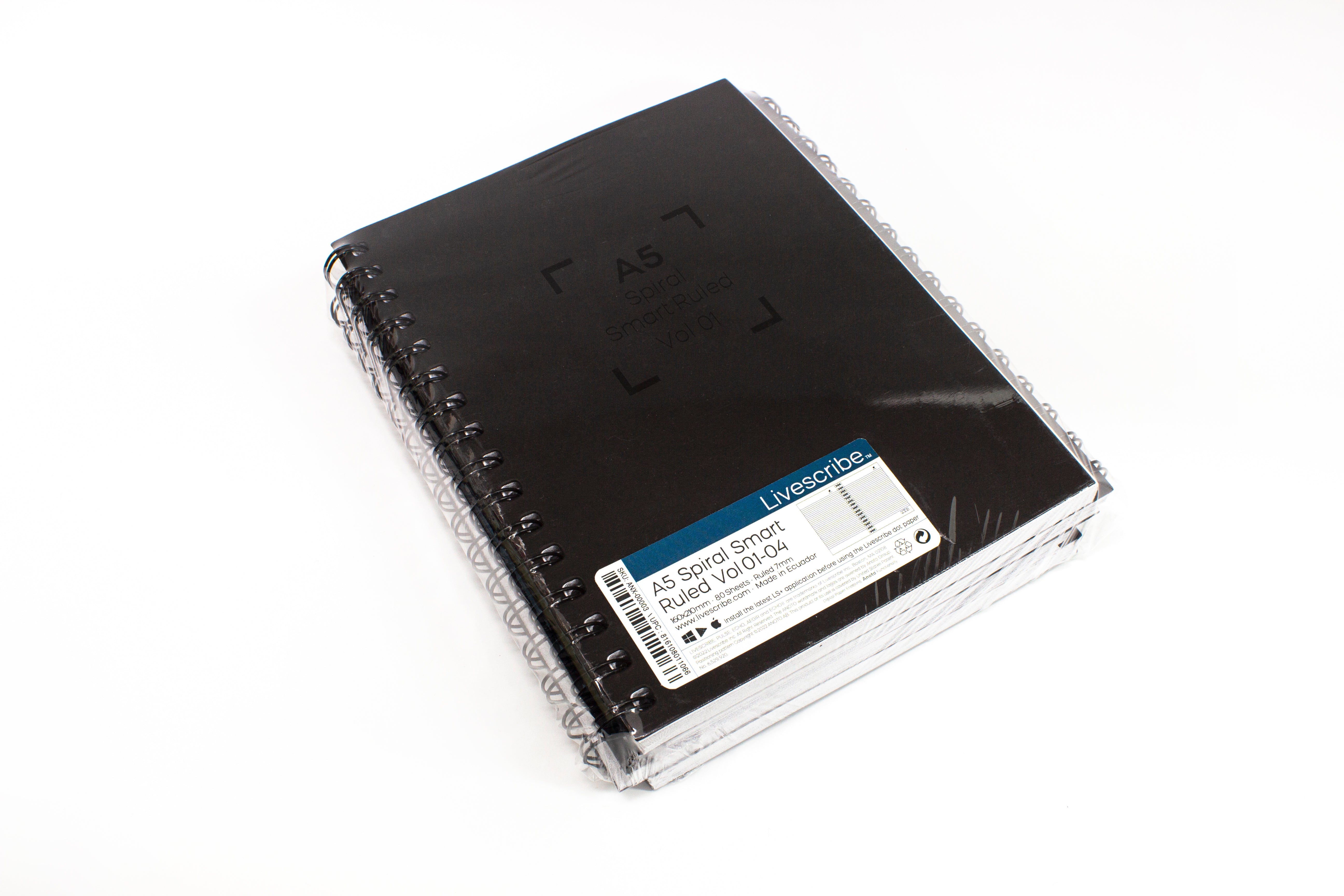 Livescribe Smart Paper Notebooks A5 Spiral Smart Ruled 4-Pack Vol #1-4 (front)